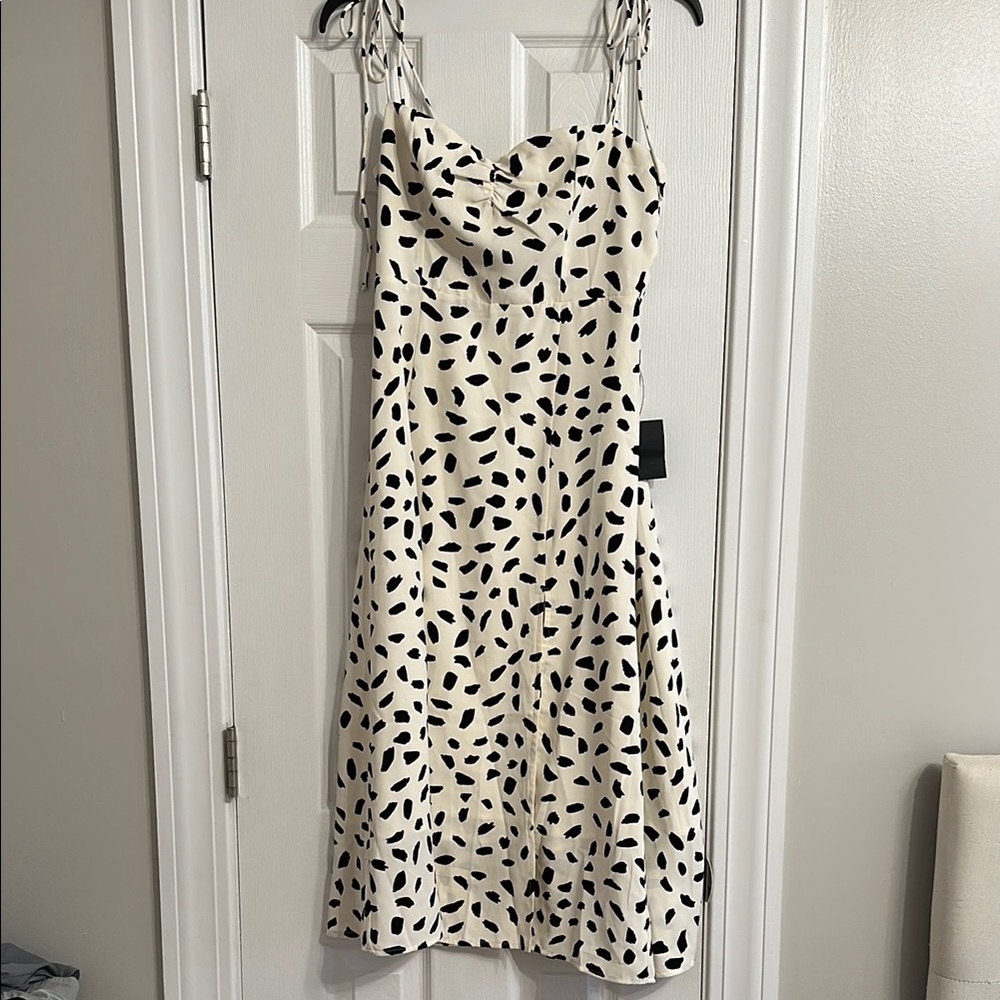 LULUS Party in Paris Elegant White and Black Spotted Dress